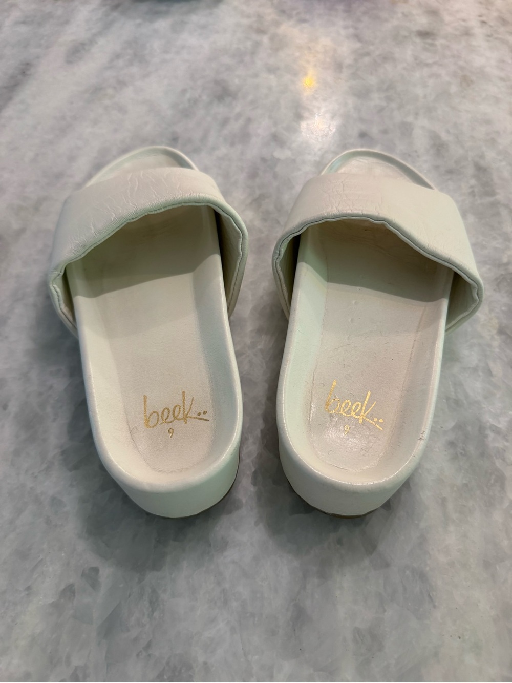 beek White Wide-Strap Slide Sandals
